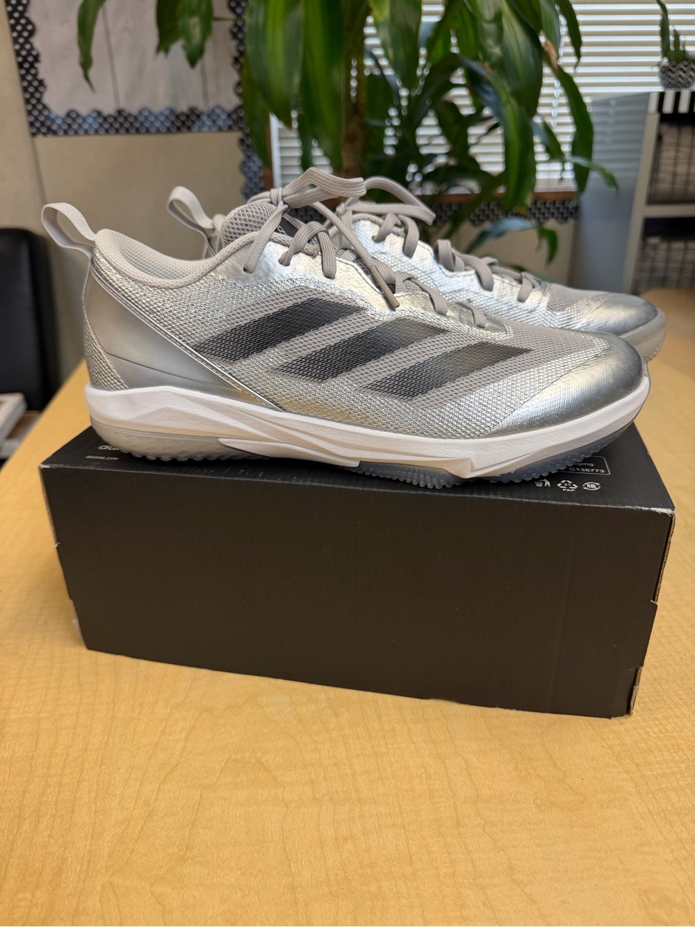 adidas Metallic Silver and Black Performance Trainers